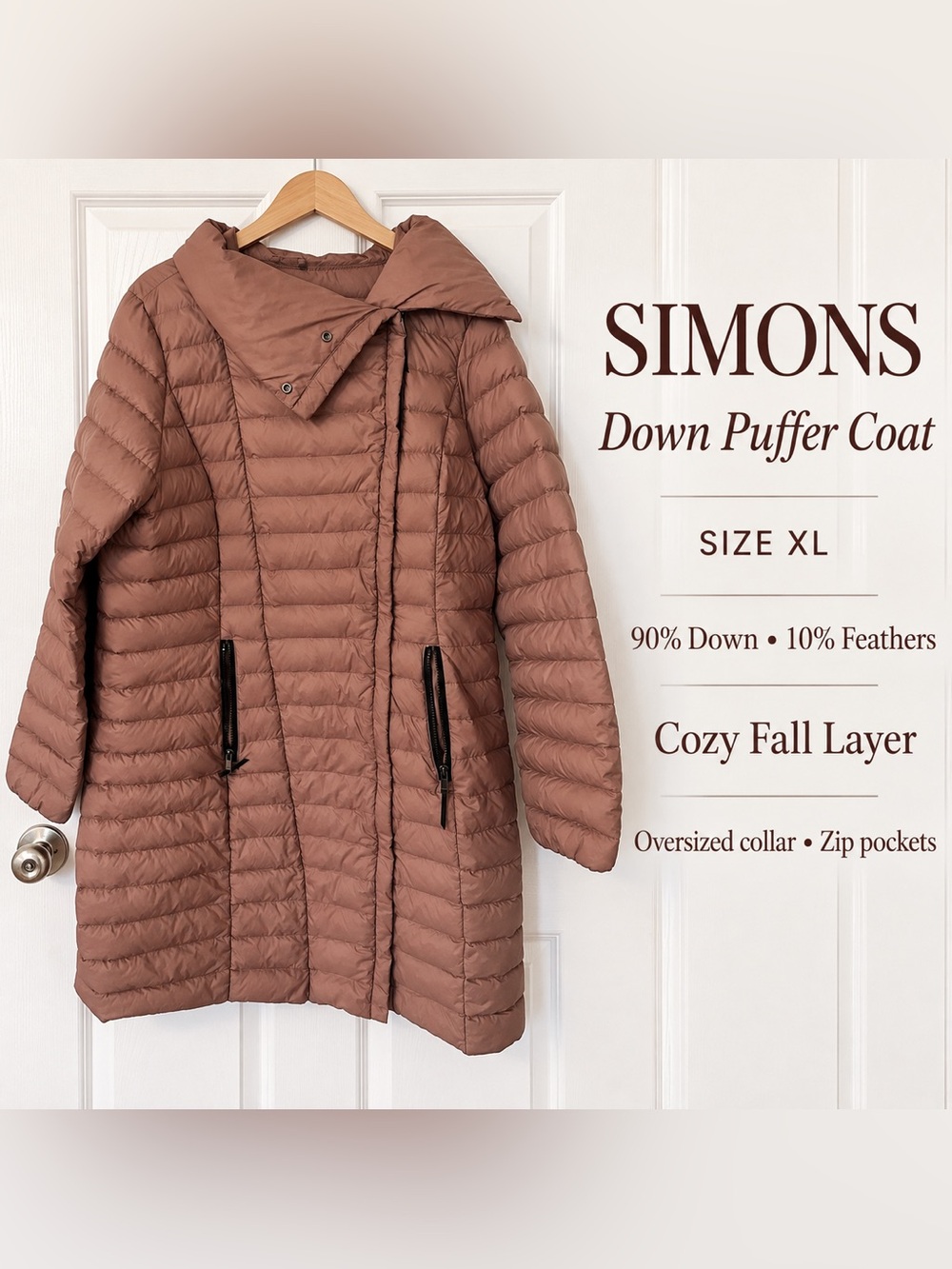 Simons Rose Brown Quilted Down Puffer Coat